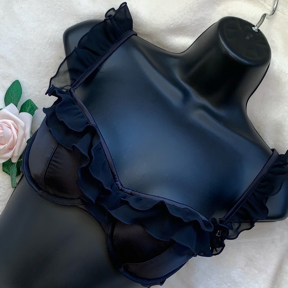 La Senza Black Satin Ruffled Bra